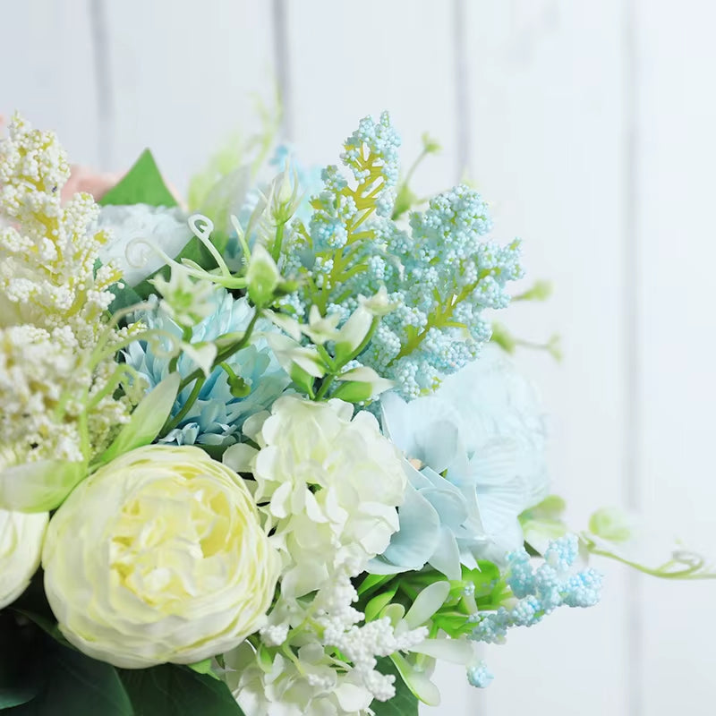 Roses Artificial Flowers White Silk Peony High Quality Sky Blue Bride Bouquet Wedding Decor Fake Flower Home Accessories Craft