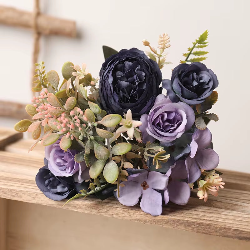 Autumn White Silk Artificial Roses Flowers Wedding Home Decoration High Quality Bouquet Luxury Fake Floral Arrangement