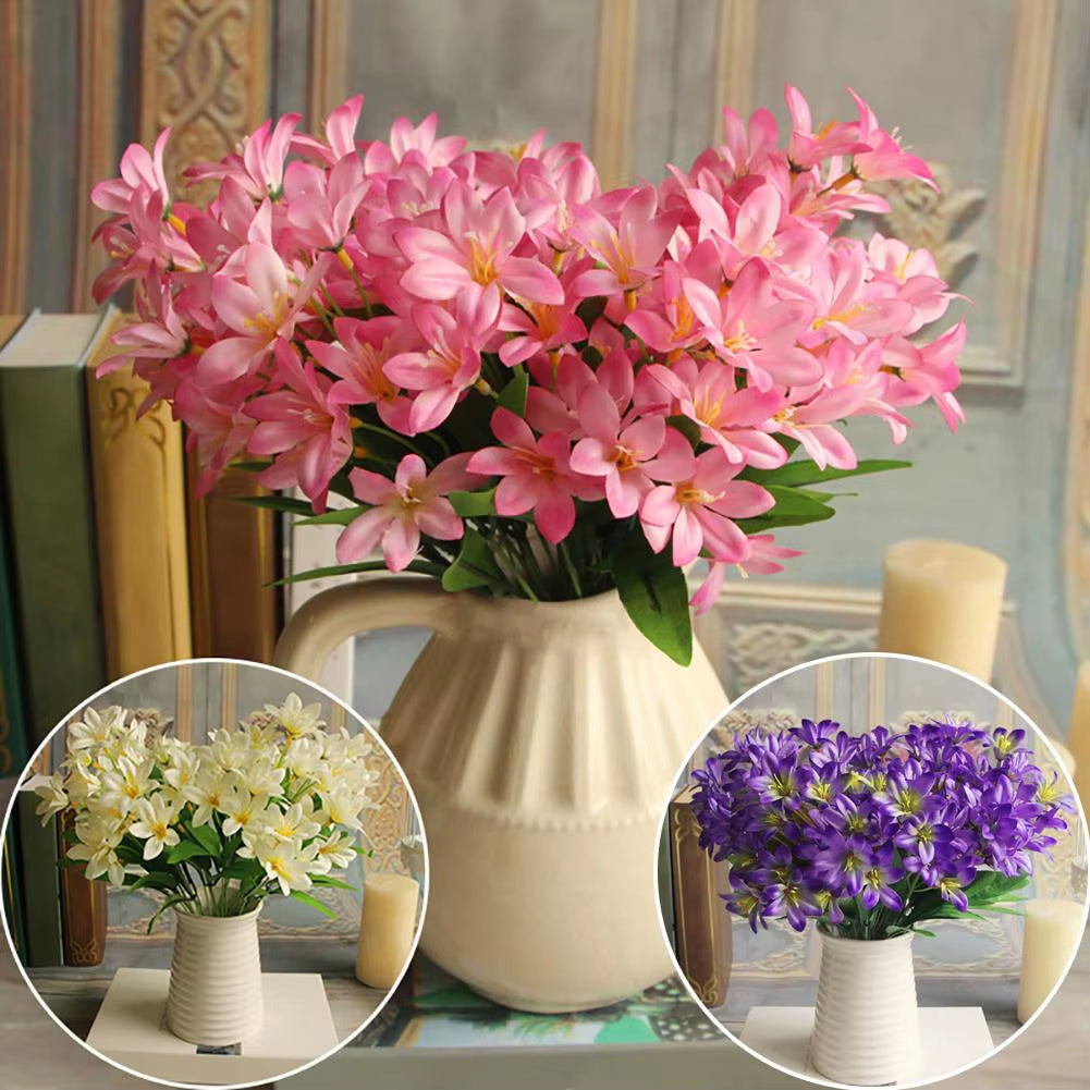 Lovely Artificial Mini Lily Flower Bouquet Home Wedding Decor 24 Flowers on 1 Piece Fake Flowers for Desktop Office Home Decor