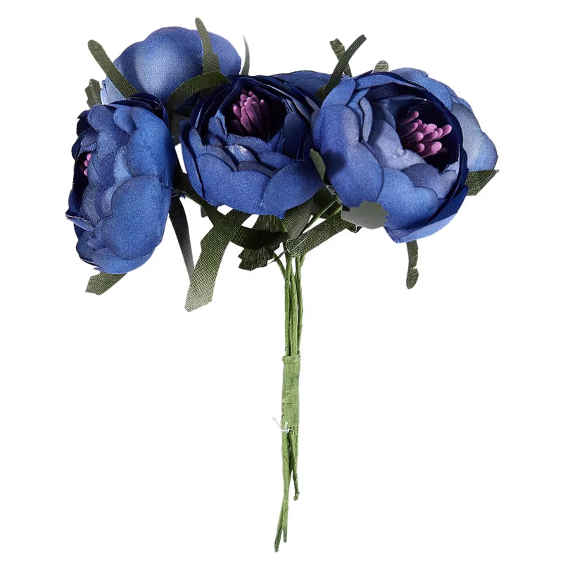 6Pcs/Lot Simulation Silk Cloth Bouquet Bride Holding Flowers Decorative Flowers (Royal Blue Purple Heart)Single Flower Diameter