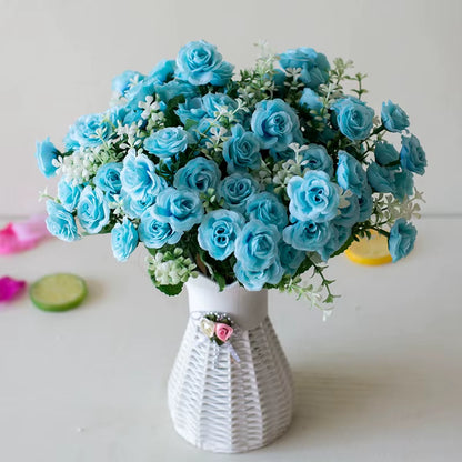 15 Heads Mini Roses Bouquet Artificial Flower Wedding Scene Layout Fake Floral Living Room Desk Christmas Home Decor Accessories