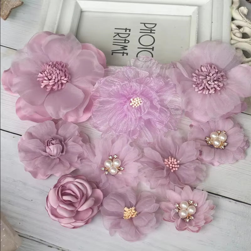 10Pcs/Set Mix Fabric Flowers Simulation Flower Head Decoration Flowers for DIY Accessories