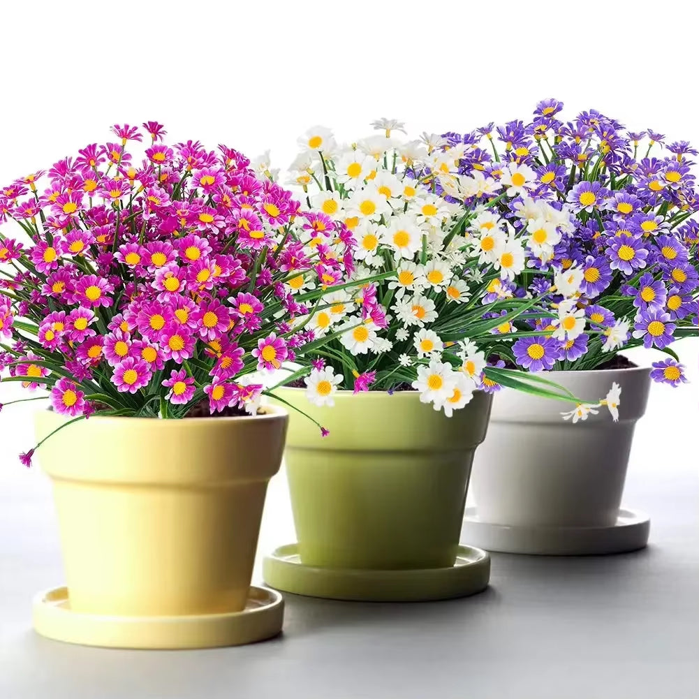 1 Bundles Outdoor Artificial Daisies Fake Flowers UV Resistant Shrubs, Hanging Plants Garden Porch Home Wedding Farmhouse Decor