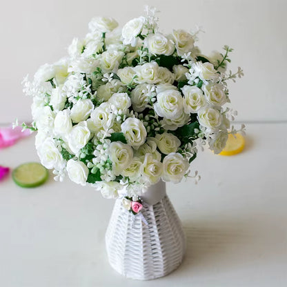 15 Heads Mini Roses Bouquet Artificial Flower Wedding Scene Layout Fake Floral Living Room Desk Christmas Home Decor Accessories